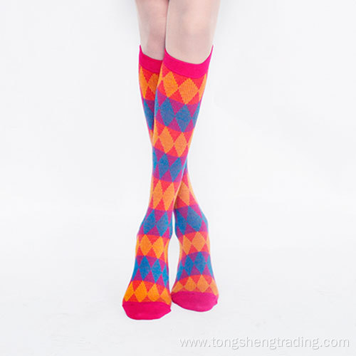 Knee high diamond pattern colorful festive girl's socks